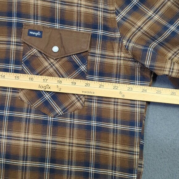 Wrangler Shirt Men's XL Brown Plaid Snap Button Brushpopper Western - Picture 6 of 10